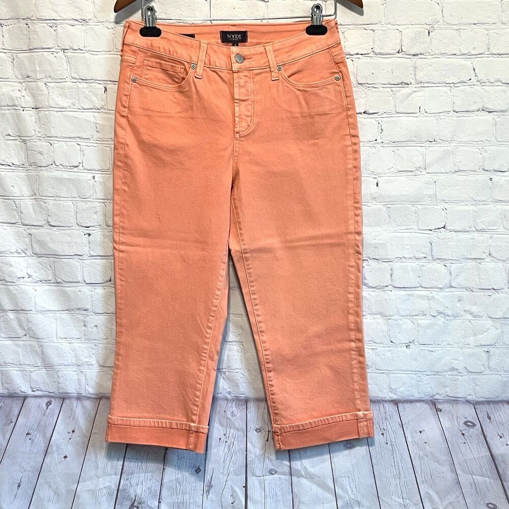 NYDJ Marilyn Crop Jeans Women's Coral Mid Rise Cropped Lift Tuck Denim Size 4